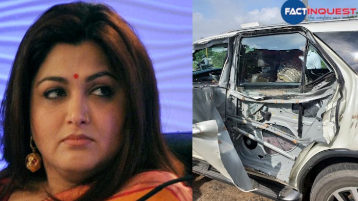 Khushbu Sundar met with an accident on way to BJP’s ‘Vel Yatra’