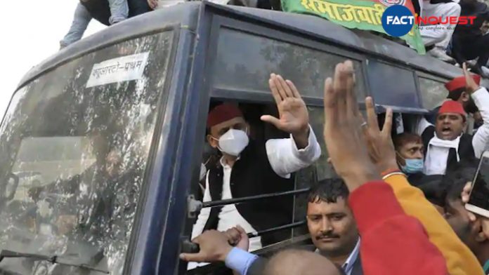 Akhilesh Yadav, stopped from joining ‘Kisan Yatra’, detained outside his Lucknow house