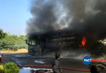 bus catches fire in Rajasthan galore