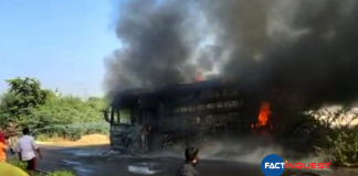 bus catches fire in Rajasthan galore