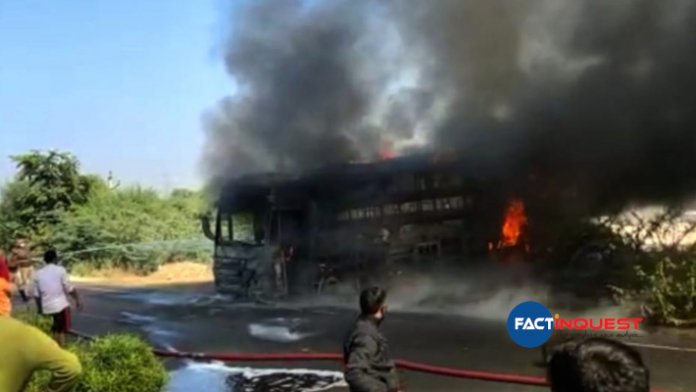 bus catches fire in Rajasthan galore