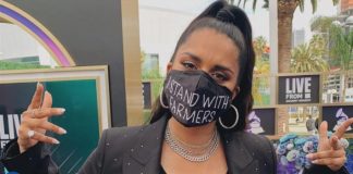 YouTuber Lilly Singh wears ‘I Stand With Farmers’ mask at 63rd Grammy Awards